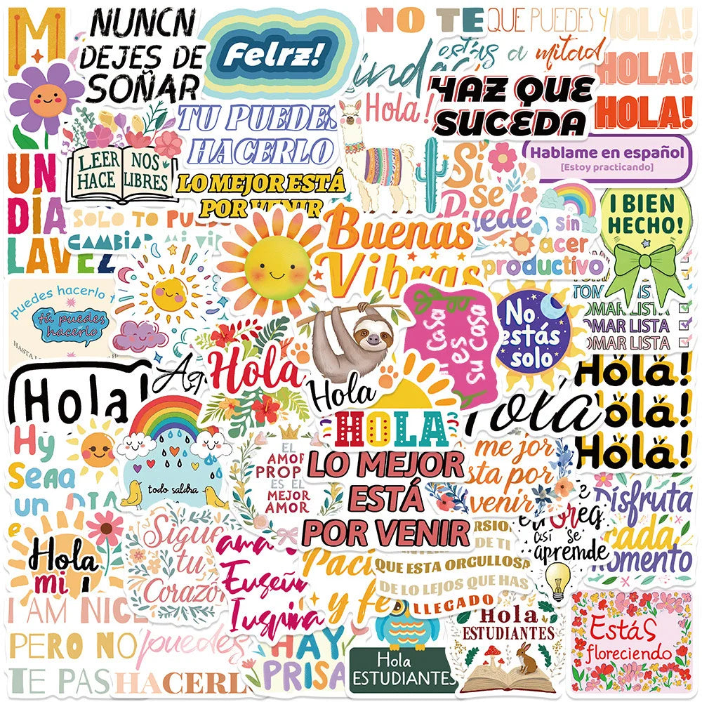 10/50Pcs Color Spanish Motivational Phrase Stickers Encourage Inspirational Decal Scrapbook Stationary Office Study Room Sticker (Online Order Only)