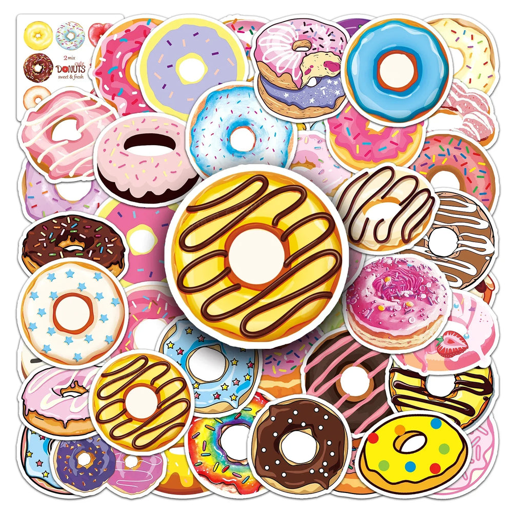 50Pcs Cartoon Doughnut Waterproof Vinyl Stickers for Skateboard Snowboard (Online Order Only)