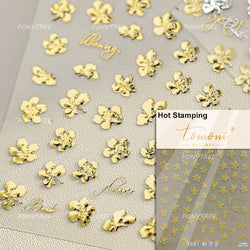 Gold Hot Stamping Flowers Leaves 3D 5D Pearl Bead Delicate Self Adhesive Nail Art Decorations Stickers Manicure Decals Wholesale (Online Order Only)