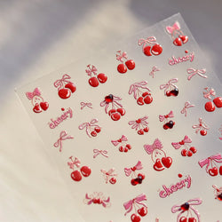 Lovely Red Heart Crystal Cherry Fruit Bowknot Letter Gold Pink Self Adhesive Nail Art Sticker Delicate Rhinestone Manicure Decal (ONLINE ORDER ONLY)