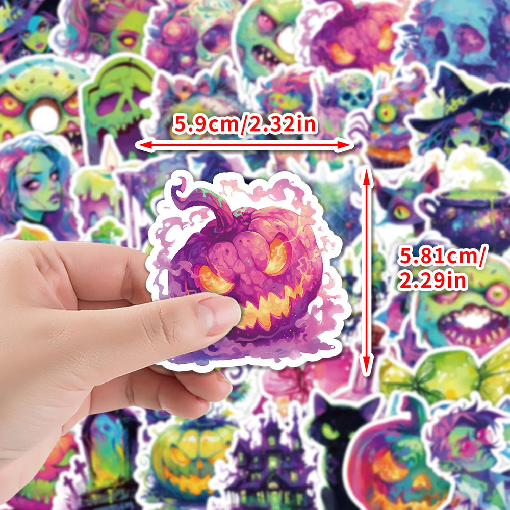 Neon Halloween Cartoon Stickers 10/30/50PCS Waterproof DIY Skateboard Notebook Decor (Online Order Only)