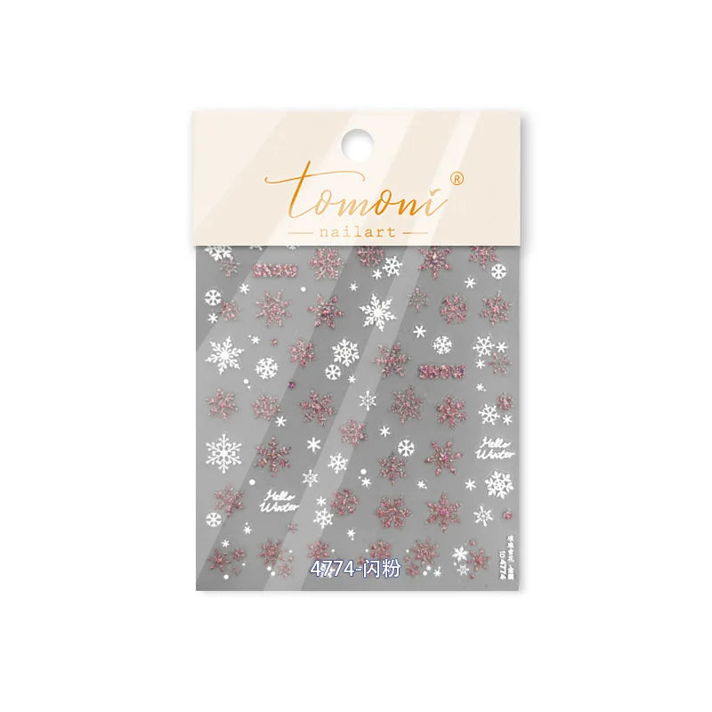 Shiny Snow Delicate Gold Pink Silver White Romantic Winter Self Adhesive Nail Art Stickers Snowflake Rhinestone Manicure Decals (ONLINE ORDER ONLY)