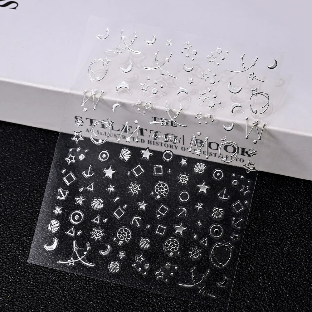 1pc 3D Gradient French Nail Stickers with Crown & Tassel Design Gold Silver Lines Self-Adhesive Nail Art Waterfall Manicure Foil (Online Order Only)