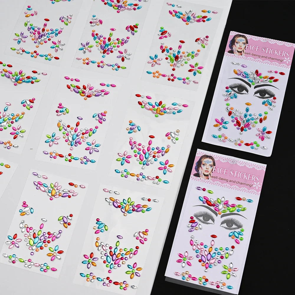 12Pcs 3D Stickers On The Face Rhinestone Makeup Bright Face Art Sticker Girl's Temporary Tattoo Rhinestone For Strasse Makeup &* (Online Order Only)