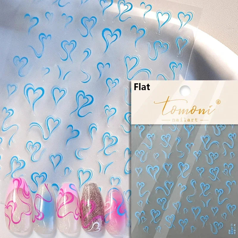 Flat Small Pink Brown Halo Dyeing Love Heart Geometric Leopard Shiny Jelly Chic Embossed Relief Nail Art Stickers Manicure Decal (Online Order Only)