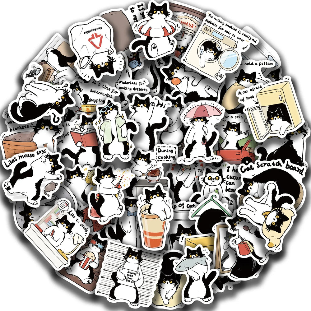 50PCS Cute Cow Cat Stickers Vinyl Waterproof Funny Cats Decals for Water Bottle Laptop Skateboard Scrapbook Luggage Kids Toys (ONLINE ORDER ONLY)