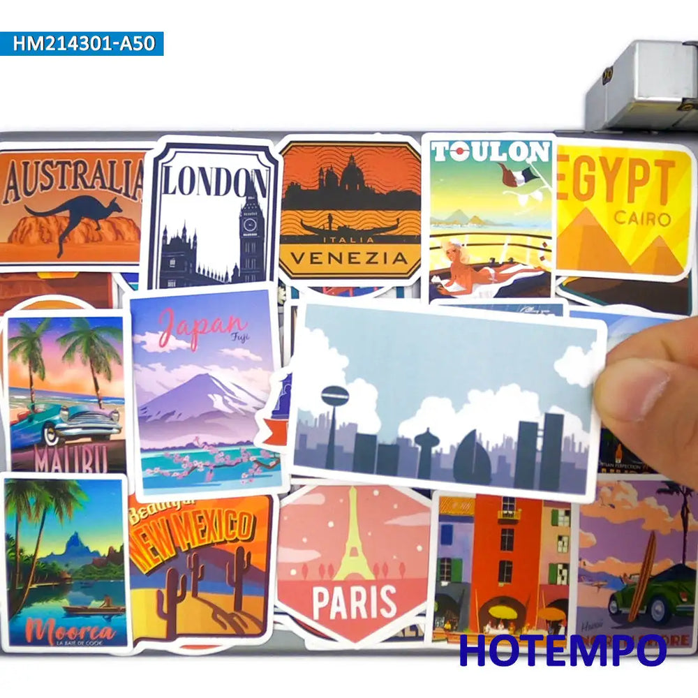 20/30/50Pieces Travel Poster Graffiti City Landscape Funny Stickers for Luggage Motorcycle Car Bike Laptop Phone Decals Sticker (ONLINE ORDER ONLY)