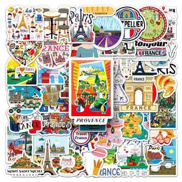 10/50PCS Cute France Paris Travel Landscape Stickers Landmark Eiffel Tower Decals DIY Luggage Skateboard Car Bike Cool Sticker (Online Order Only)