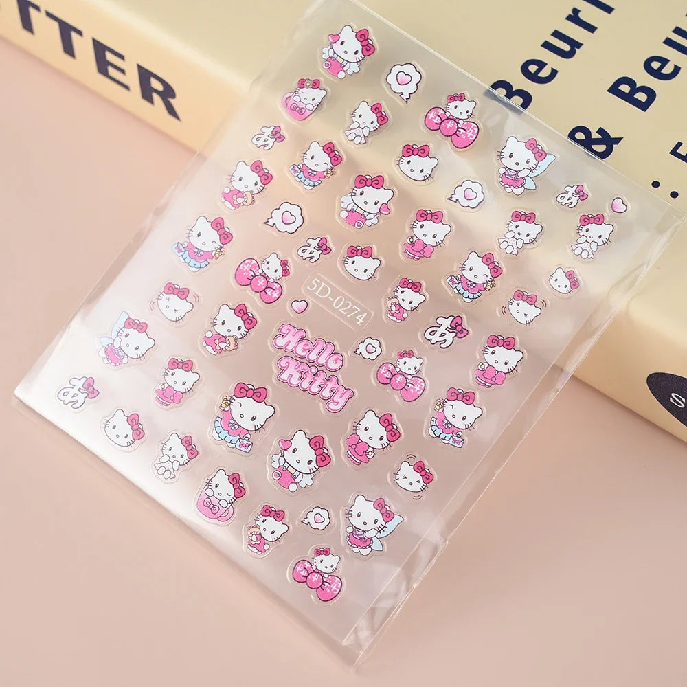 1pc 5D Pink/Black Hello Kitty Nail Art Stickers Anime Cartoon Japanese Cartoon KT Cat Manicure Decal Luxury DIY Nail Accessories (ONLINE ORDER ONLY)