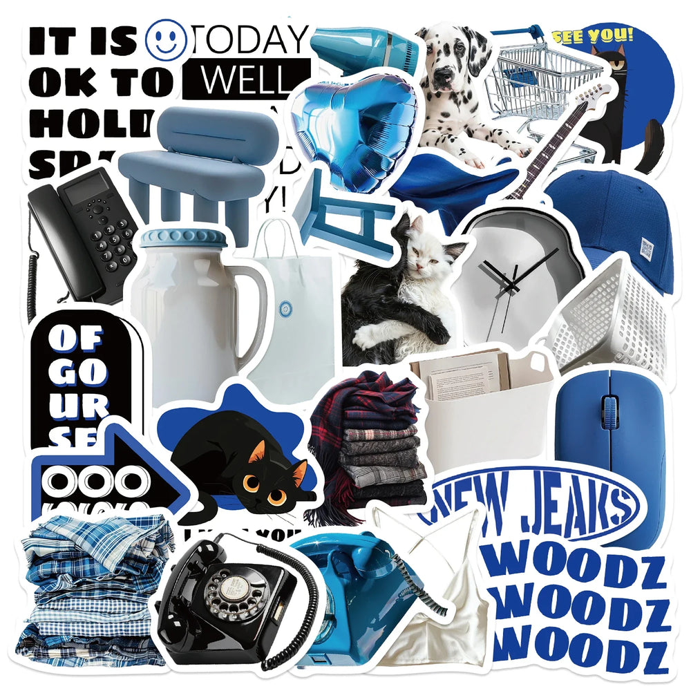 30Pcs Blue Time Cartoon Aesthetic Stickers Cute Decal For Computer Laptop Phone Luggage Graffiti Sticker Toy (ONLINE ORDER ONLY)