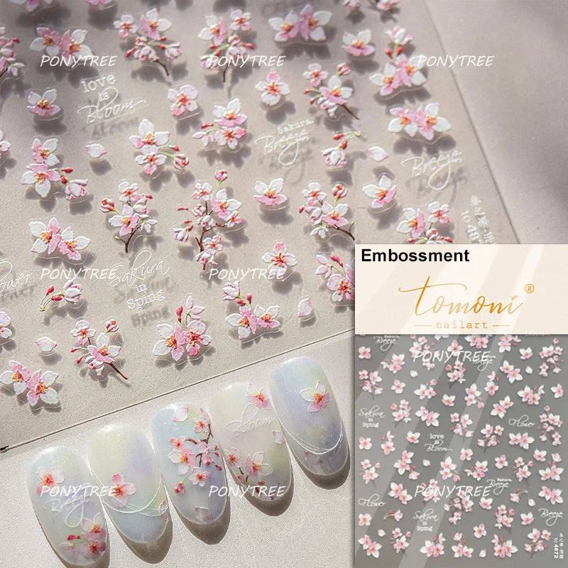 Trumpet Creeper White Flower Purple Leaves Antique Special Characters 5D Soft Relief Adhesive Nail Art Stickers Manicure Decals (ONLINE ORDER ONLY)