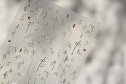 Antique Vigorous Pink Green Bamboo Leaf Robust Plant 5D Soft Relief Adhesive Nail Art Stickers Bouncing Leaves Manicure Decals (ONLINE ORDER ONLY)