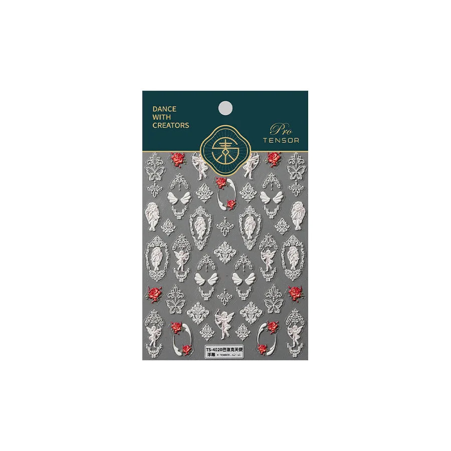 Baroque Angel Archery Wing Butterfly Retro Totem European Border Rose Flower Lace Chic Adhesive Nail Art Sticker Manicure Decals (ONLINE ORDER ONLY)