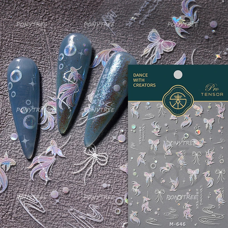 Pink Lotus Flower Red Gold Koi Carp Fish Tail Fancy Carp Self Adhesive Nail Art Decorations Stickers Manicure Decals Wholesale (ONLINE ORDER ONLY)