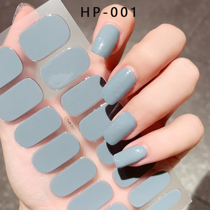 Nude Pink French Semi-Cured Gel Nail Patch Slider Adhesive Waterproof Long Lasting Full Cover Gel Nail Sticker UV Lamp Needed *^ (ONLINE ORDER ONLY)