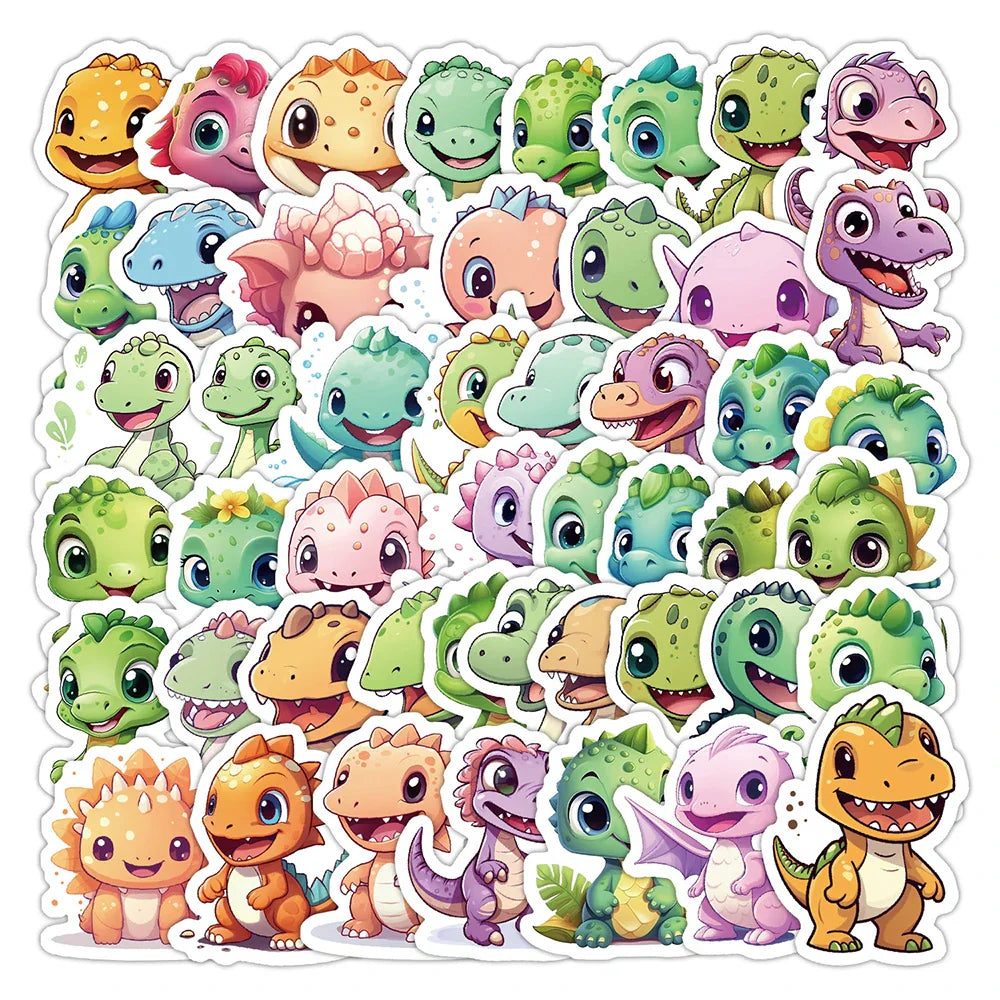 Cartoon Dinosaur Stickers Pack - Cute DIY Laptop Phone Water Bottle Decor (ONLINE ORDER ONLY)