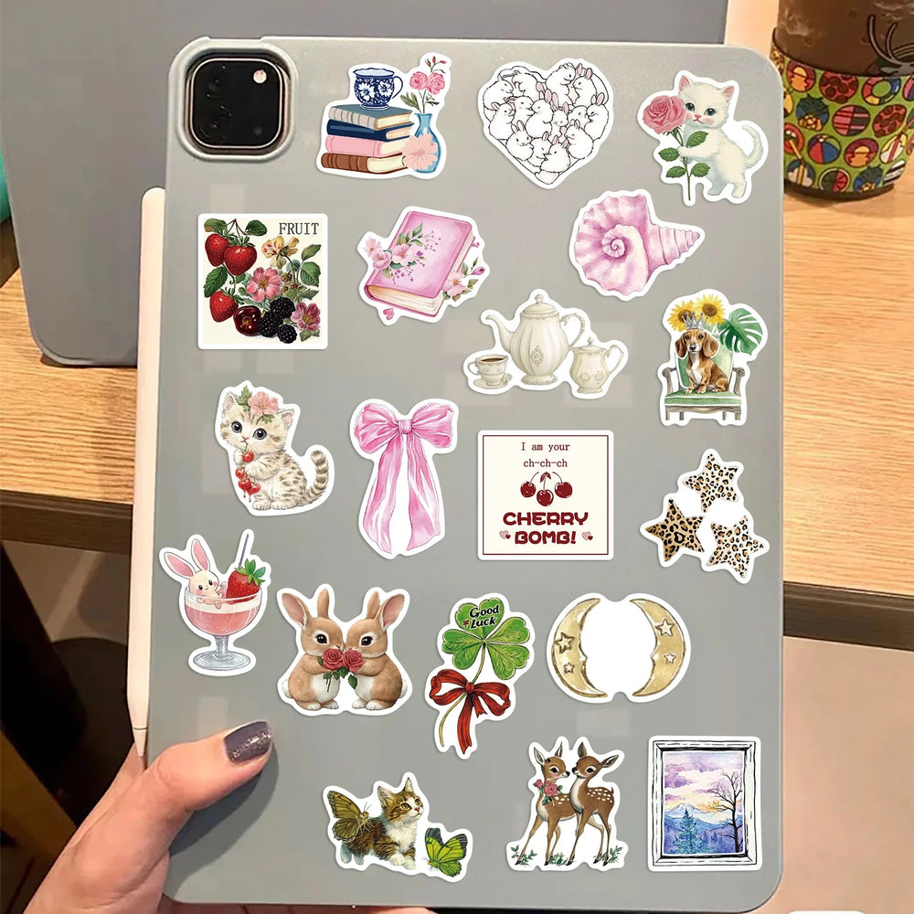50PCS Aesthetic Pinterest Sticker Cartoon Aesthetic Cute Decals Laptop Notebook Phone Decoration Fashion Sticker (ONLINE ORDER ONLY)