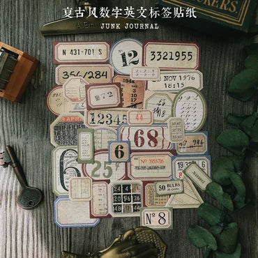 31Pcs Tim Holtz Style Number Junk Journal Label Vintage Stickers Retro DIY Album Planner Scrapbooking Material Craft Stickers (ONLINE ORDER ONLY)