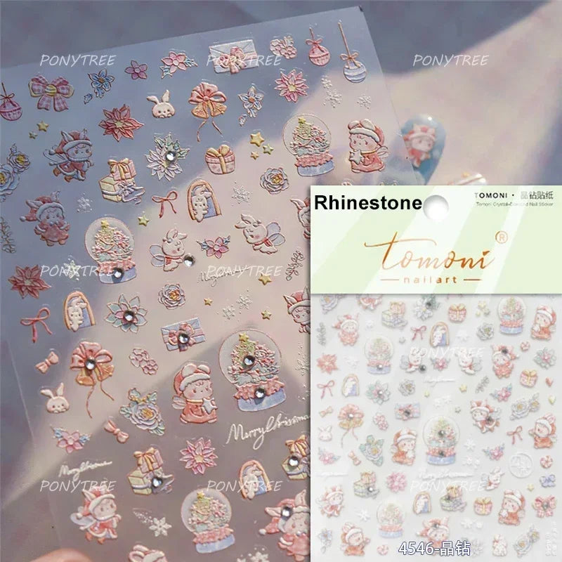 Crystal Ball Santa Claus Snowman Bowknot Red Christmas Tree Bell Socks Self Adhesive Nail Art Stickers Snowflake Manicure Decals (ONLINE ORDER ONLY)