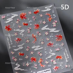 Pink Lotus Flower Red Gold Koi Carp Fish Tail Fancy Carp Self Adhesive Nail Art Decorations Stickers Manicure Decals Wholesale (ONLINE ORDER ONLY)