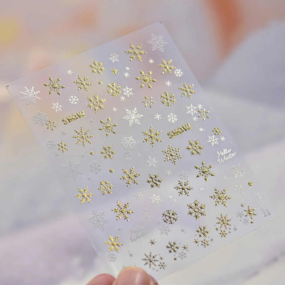 Shiny Snow Delicate Gold Pink Silver White Romantic Winter Self Adhesive Nail Art Stickers Snowflake Rhinestone Manicure Decals (ONLINE ORDER ONLY)