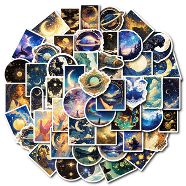 10/50Pcs Cool Dark Universe Galaxy Moon Girls Graffiti Stickers Mysterious Outer Space Decals DIY Laptop Phone Luggage Sticker (ONLINE ORDER ONLY)