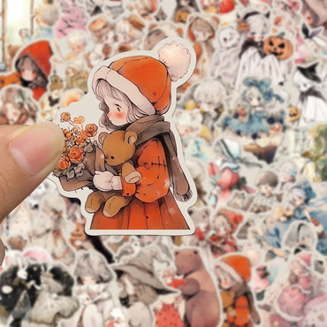 10/52pcs Anime Kawaii Girls Goth Witch Bear Stickers Waterproof Graffiti Skateboard Laptop Phone Motorcycle Vinyl Cute Sticker (ONLINE ORDER ONLY)