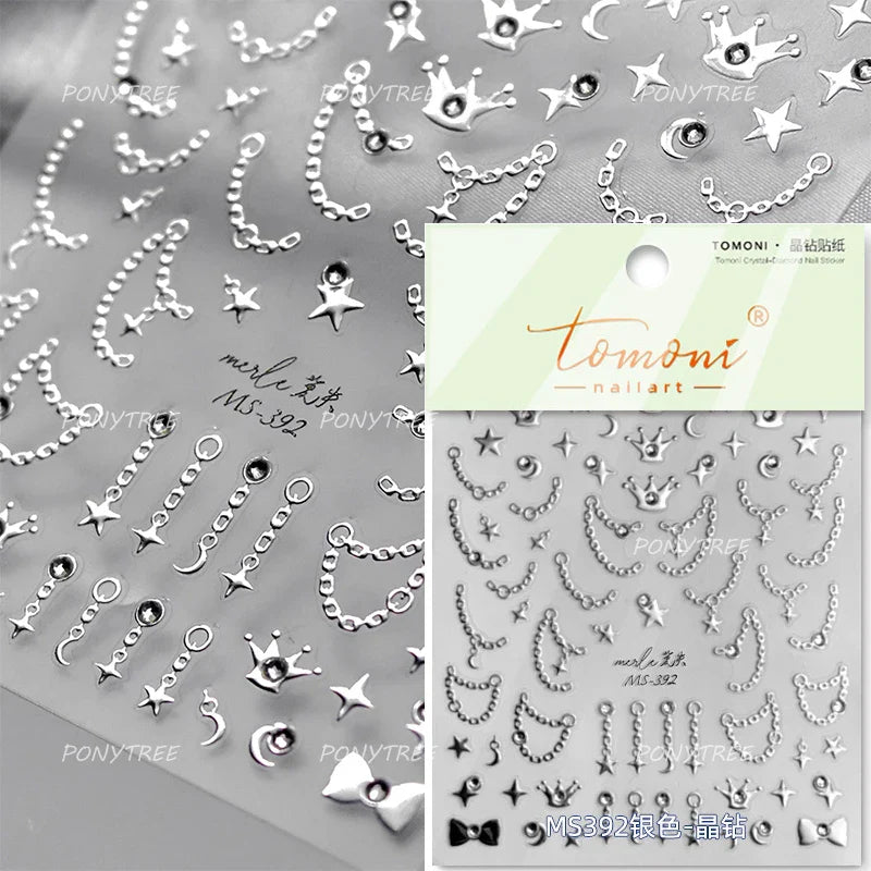 French Lines Gemstone Necklace Gilding Light Luxury Pearl Self Adhesive Nail Art Decorations Stickers Manicure Decals Wholesale (ONLINE ORDER ONLY)
