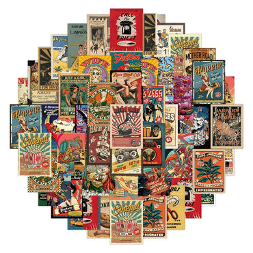 10/30/68Pcs Classic Vintage Kraft Paper Poster Stickers DIY Luggage Suitcase Graffiti Retro Decoration Decals Fun for Kids Gifts (ONLINE ORDER ONLY)