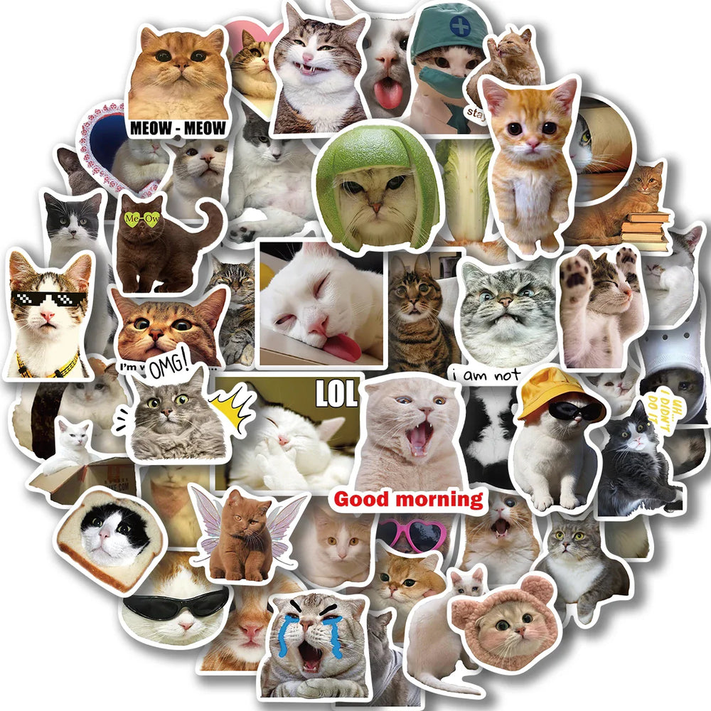 50PCS Cute Cat Stickers For Skateboard Scrapbook Water Bottle Laptop Luggage Kids Toys Vinyl Waterproof Funny Cats Decals (ONLINE ORDER ONLY)