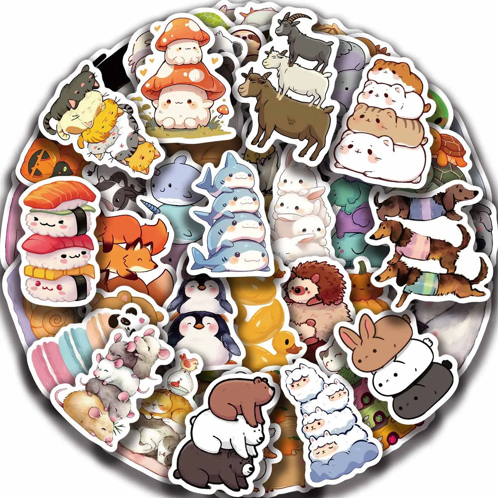 60pcs Cartoon Fun Animal Sticker Toy Skateboard Guitar Computer Refrigerator Desk Personality Graffiti Creative Decoration (ONLINE ORDER ONLY)