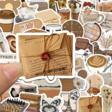 10/30/60PCS Vintage Brown Sticker Aesthetic PVC Laptop Sketchbook Children's Stationery Decoraction Scrapbooking School Supplies (Online Order Only)