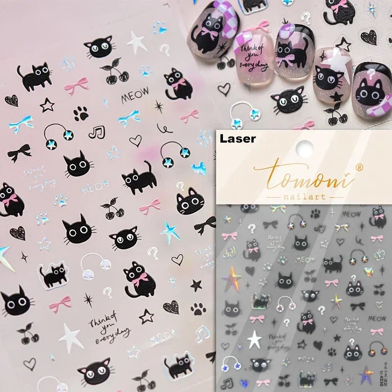 Cute Cat Eye Fishbone Animals Leopard Cat Ginger Cat Kitten Exclamation Point Paw Self Adhesive Nail Art Sticker Manicure Decals (ONLINE ORDER ONLY)