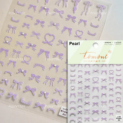 Chic Shiny Lace Pink Black White Bowknot Pearl Rhinestones Charming 3D Self Adhesive Nail Art Decoration Sticker Manicure Decals (Online Order Only)