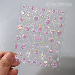 1pc Aurora Butterfly Nail Stickers Pink Butterfly Shell Light Beam Angel Wings Sliders Fairy Light & Lively Translucent Nail Dec (ONLINE ORDER ONLY)