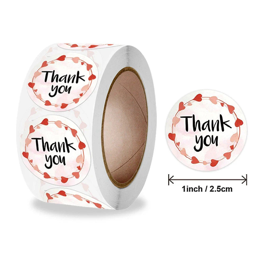 500pcs/roll Flowers Thank You Sticker Labels Round Reward Stickers Wedding Party Decor Envelope Seals Stickers Stationery (Online Order Only)