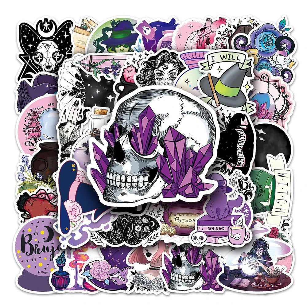 10/30/50PCS Halloween Magic Witch Stickers Apothecary Graffiti Toys Cartoon Decals For Kids DIY Skateboard Notebook Bike Helmet (ONLINE ORDER ONLY)