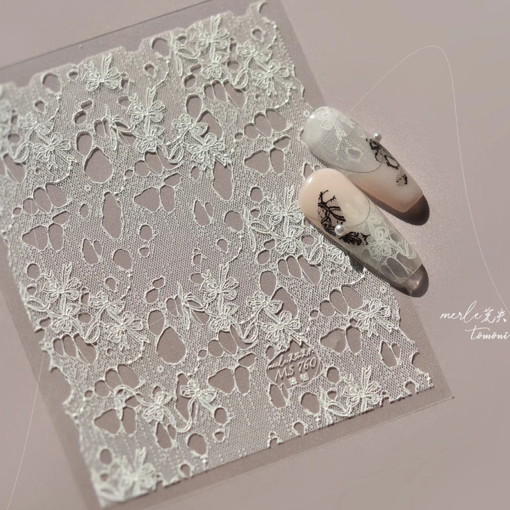 Lace Bowknot Hollow Out Fabric Art Fragmentation Sensation Petal Embossed Hottie Adhesive Nail Art Sticker Chic Manicure Decals (ONLINE ORDER ONLY)