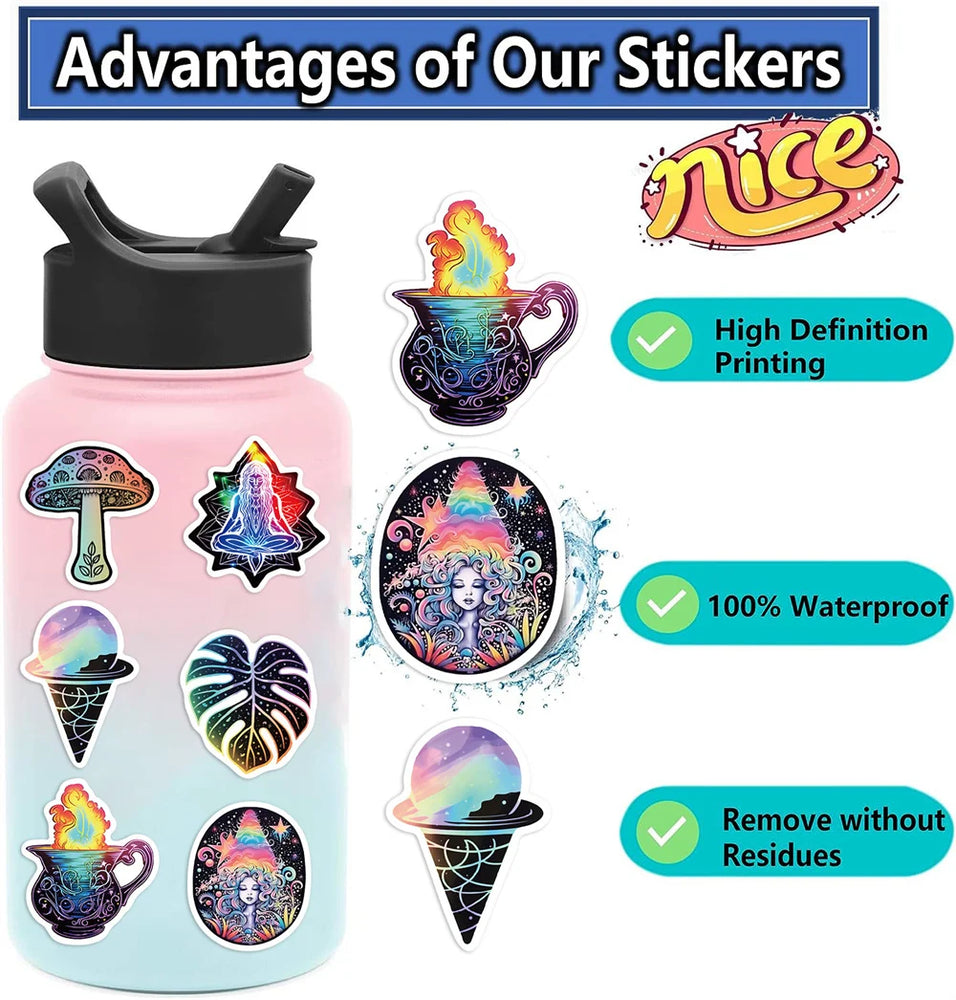 50pcs Cartoon Psychedelic Mysterious Graffiti Stickers For Phone Ipad Aesthetic Sticker DIY Handmade Scrapbooking Material (Online Order Only)