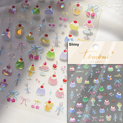 Chic Cute Cheese Ice Cream Pudding Bowknot Strawberry Muffin Stars Cake Embossed Heart Adhesive Nail Art Sticker Manicure Decals (ONLINE ORDER ONLY)