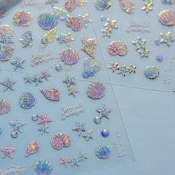 Shiny Colourful Marine Shell Starfish Ocean Elements Star Water Bubbles Star Conch Underwater Nail Art Stickers Manicure Decals (ONLINE ORDER ONLY)