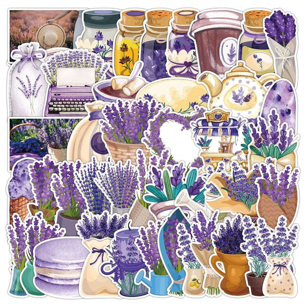 Kawaii Lavender Flower Cartoon Stickers for Laptop, Scrapbook, Phone - 10/30/50pcs (Online Order Only)