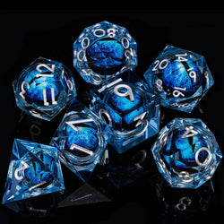 7 Piece Handcrafted Sharp Edged Dice Set With Liquid Core Eyeball (Online Order Only)