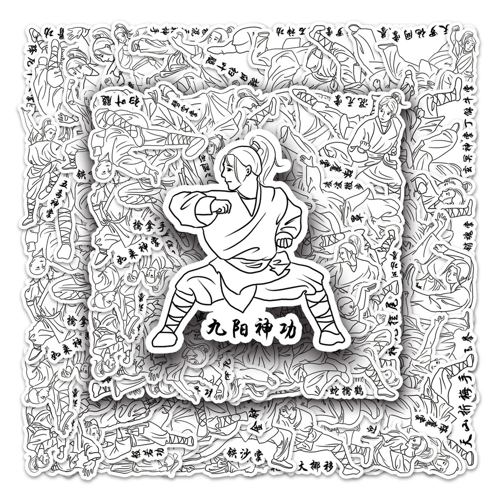 50Pcs Kung Fu Cartoon Waterproof Vinyl Stickers for Skateboard Snowboard (Online Order Only)