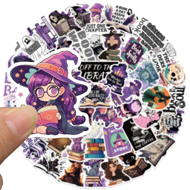 10/50PCS Cute Dark Witch Girl Bookish Reading Book Stickers Halloween Decals Decoration DIY Phone Notebook Waterproof Graffiti (Online Order Only)
