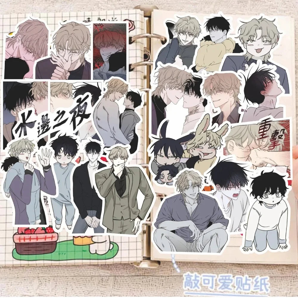Anime BL Couple Stickers - Night by the Water - Laptop & DIY Decoration (Online Order Only)