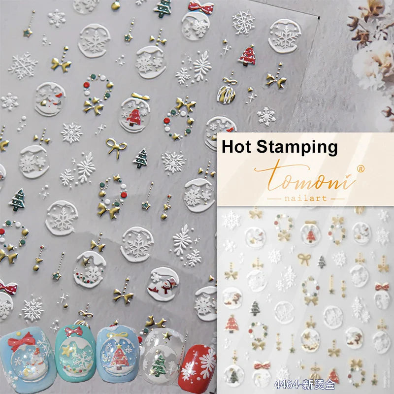 Bowknot Glove Socks Elk House Gingerbread Man Self Adhesive Nail Art Stickers Snowflake Christmas Tree Rhinestone Manicure Decal (Online Order Only)