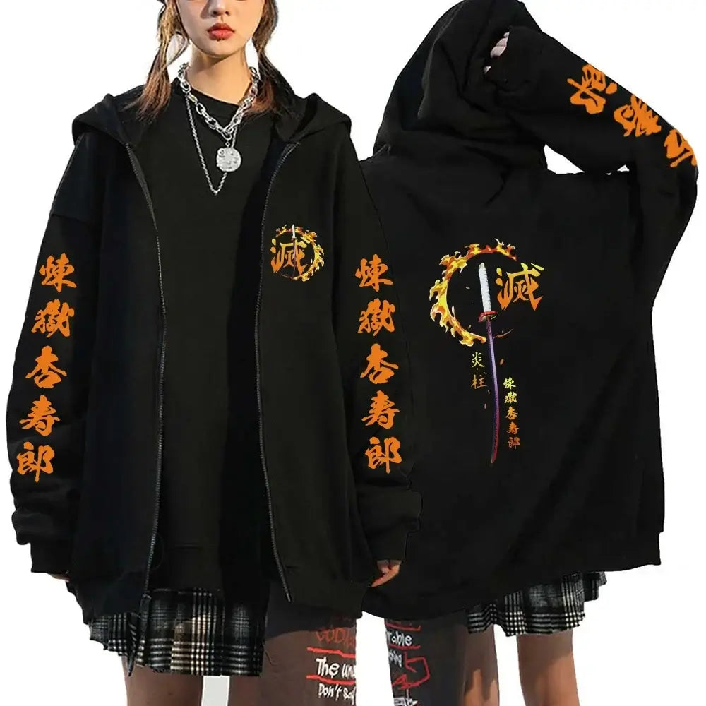 Demon Slayer Pattern Print Sweatshirt Harajuku Zipper Hoodie (ONLINE ORDER ONLY)
