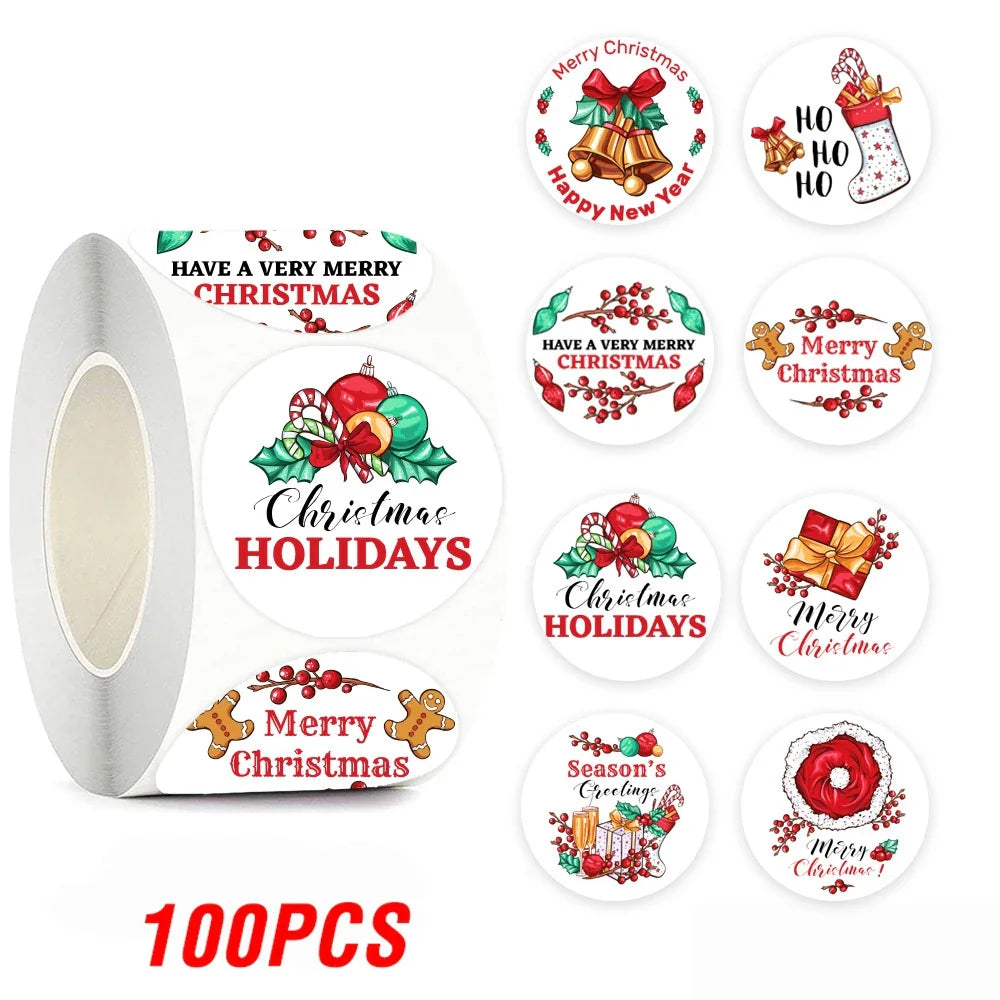 100-500pcs Christmas Theme Seal Labels Stickers For DIY Gift Baking Package Envelope Stationery Decoration 1inch (Online Order Only)