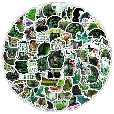 10/30/50/100pcs Cool Retro Green Magic Wizard Witch Stickers Laptop Phone Skateboard Fridge Car Gothic Retro Waterproof Sticker (ONLINE ORDER ONLY)